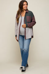 Multi-Color Striped Color Blocked Button-Down Maternity Top