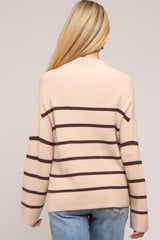 Beige Striped Mock Neck Maternity Sweater