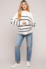 Ivory Striped Mock Neck Maternity Sweater