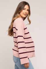 Light Pink Striped Mock Neck Maternity Sweater