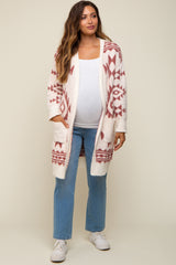 Cream Print Fuzzy Maternity Cardigan