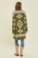 Olive Print Fuzzy Cardigan