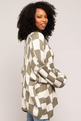 Olive Checkered Print Oversized Cardigan