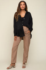 Black Striped Silky Maternity Button Down Blouse