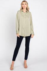 Light Olive Striped Silky Button Down Blouse