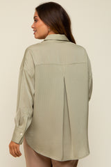 Light Olive Striped Silky Maternity Button Down Blouse