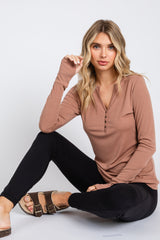 Taupe Button Front Long Sleeve Top