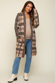 Mocha Houndstooth Long Maternity Cardigan