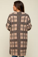 Mocha Houndstooth Long Maternity Cardigan