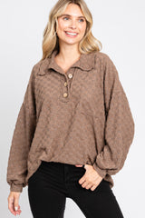 Mocha Fuzzy Checkered Button Front Maternity Top