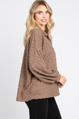 Mocha Fuzzy Checkered Button Front Top