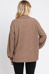 Mocha Fuzzy Checkered Button Front Top