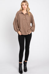 Mocha Fuzzy Checkered Button Front Top