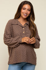 Mocha Fuzzy Checkered Button Front Maternity Top