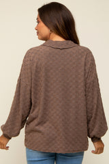 Mocha Fuzzy Checkered Button Front Maternity Top