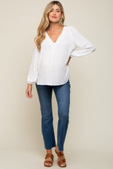 White Long Puff Sleeve Maternity Blouse Top