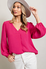 Fuchsia Long Puff Sleeve Maternity Blouse Top