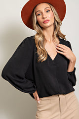 Black Long Puff Sleeve Blouse Top