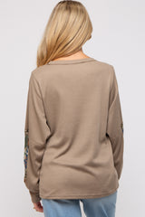 Mocha Waffle Knit Contrast Sleeve Maternity Top