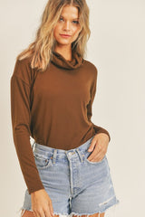 Brown Turtleneck Long Sleeve Maternity Top