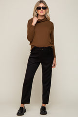 Brown Turtleneck Long Sleeve Maternity Top