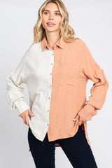 Rust Color Block Button Up Linen Maternity Top