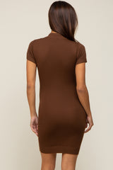 Brown Knit Mock Neck Fitted Maternity Dress