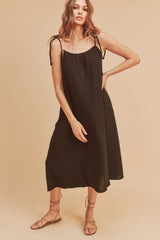 Black Shoulder Tie Dress