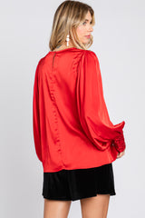 Red Satin Satin Sequin Cuff Blouse