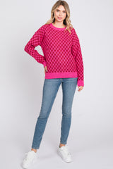 Fuchsia Diagonal Houndstooth Sweater Dress