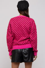 Fuchsia Diagonal Houndstooth Maternity Sweater