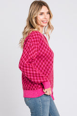 Fuchsia Diagonal Houndstooth Sweater Dress