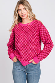 Fuchsia Diagonal Houndstooth Sweater Dress