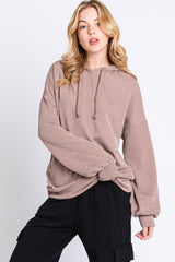 Mocha Ribbed Hooded Maternity Top