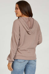 Mocha Ribbed Hooded Maternity Top