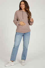 Mocha Ribbed Hooded Maternity Top