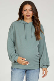 Light Olive Ribbed Hooded Maternity Top