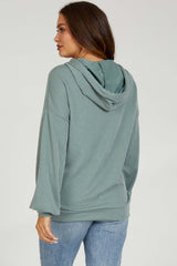 Light Olive Ribbed Hooded Maternity Top