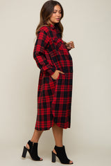 Red Plaid Maternity Oversized Shirt