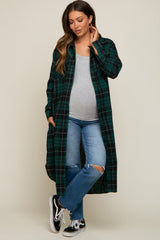 Forest Green Plaid Maternity Oversized Shirt