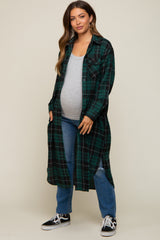 Forest Green Plaid Maternity Oversized Shirt