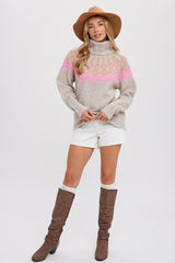 Beige Turtleneck Fair Isle Sweater