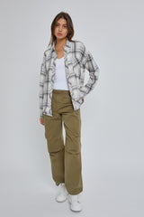 Grey Flannel Plaid Button Up Maternity Top