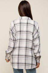 Grey Flannel Plaid Button Up Maternity Top