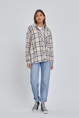 Cream Flannel Plaid Button Up Top