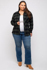 Forest Green Checkered Maternity Plus Long Sleeve Button Down Top