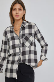 Cream Checkered Long Sleeve Button Down Top