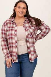 Burgundy Flannel Plaid Button Up Top