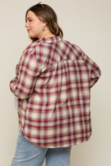 Burgundy Flannel Plaid Button Up Maternity Top