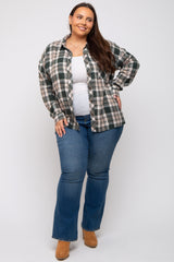 Forest Green Plaid Button Down Plus Top